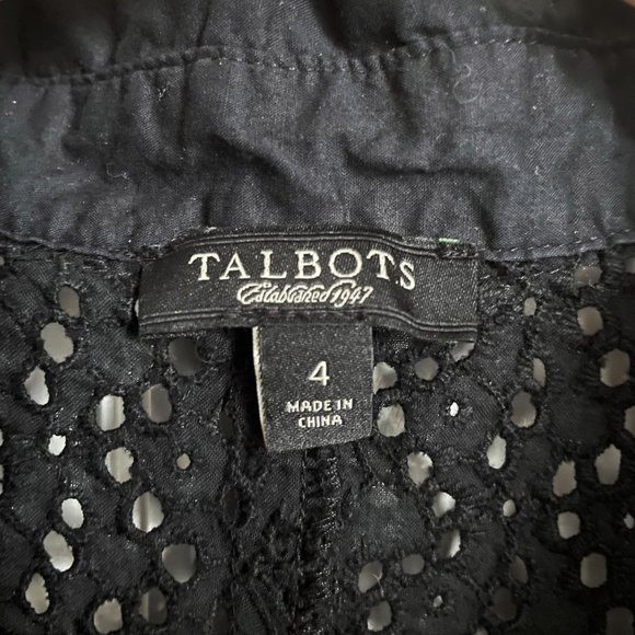Talbots Shirt Dress Black Eyelet  3/4 Sleeve Collar Lace Cover Up Casual Sz 4 - Picture 4 of 6